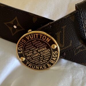Louis Vuitton Dark Brown Monogram Belt with Gold Buckle
